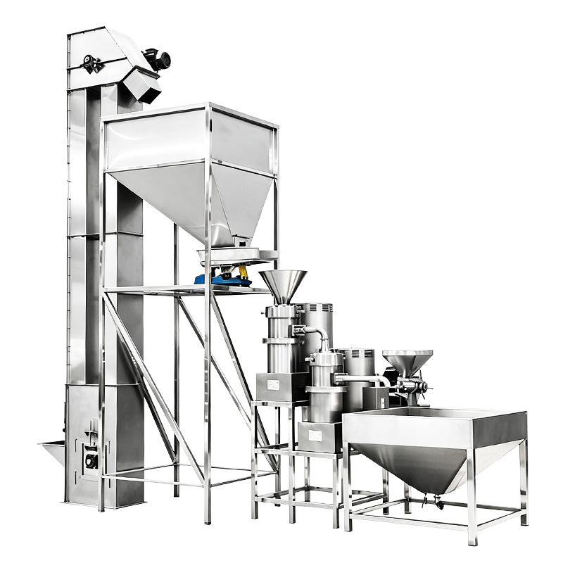 Auto Infeed: ZONESUN ZS-YM80 Industrial 2-Stage Peanut Butter & Cocoa Liquid Grinding Machine Line