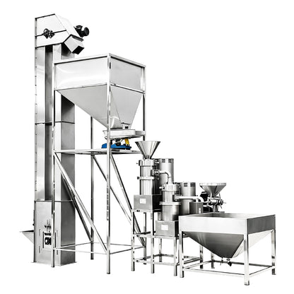 Auto Infeed: ZONESUN ZS-YM80 Industrial 2-Stage Peanut Butter & Cocoa Liquid Grinding Machine Line