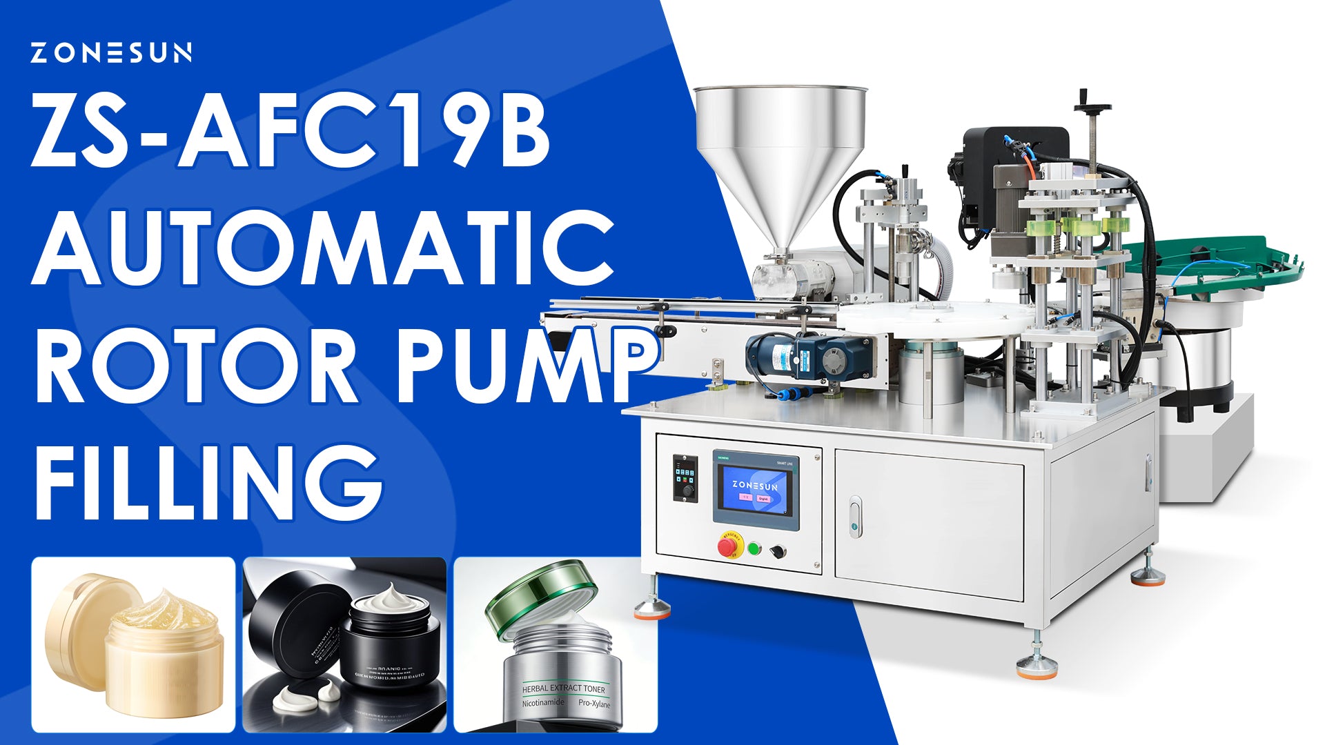 High Precision:ZONESUN ZS-AFC19B Rotor Pump Paste Filling and Capping Machine for Cosmetic Cream&Gel