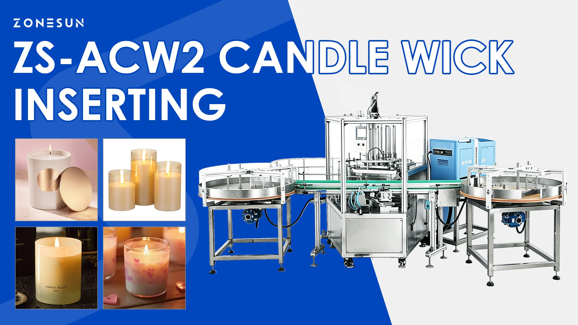 ZONESUN ZS-ACW2 Automatic Candle Wick Inserting Machine for High Efficiency Candle Manufacturing