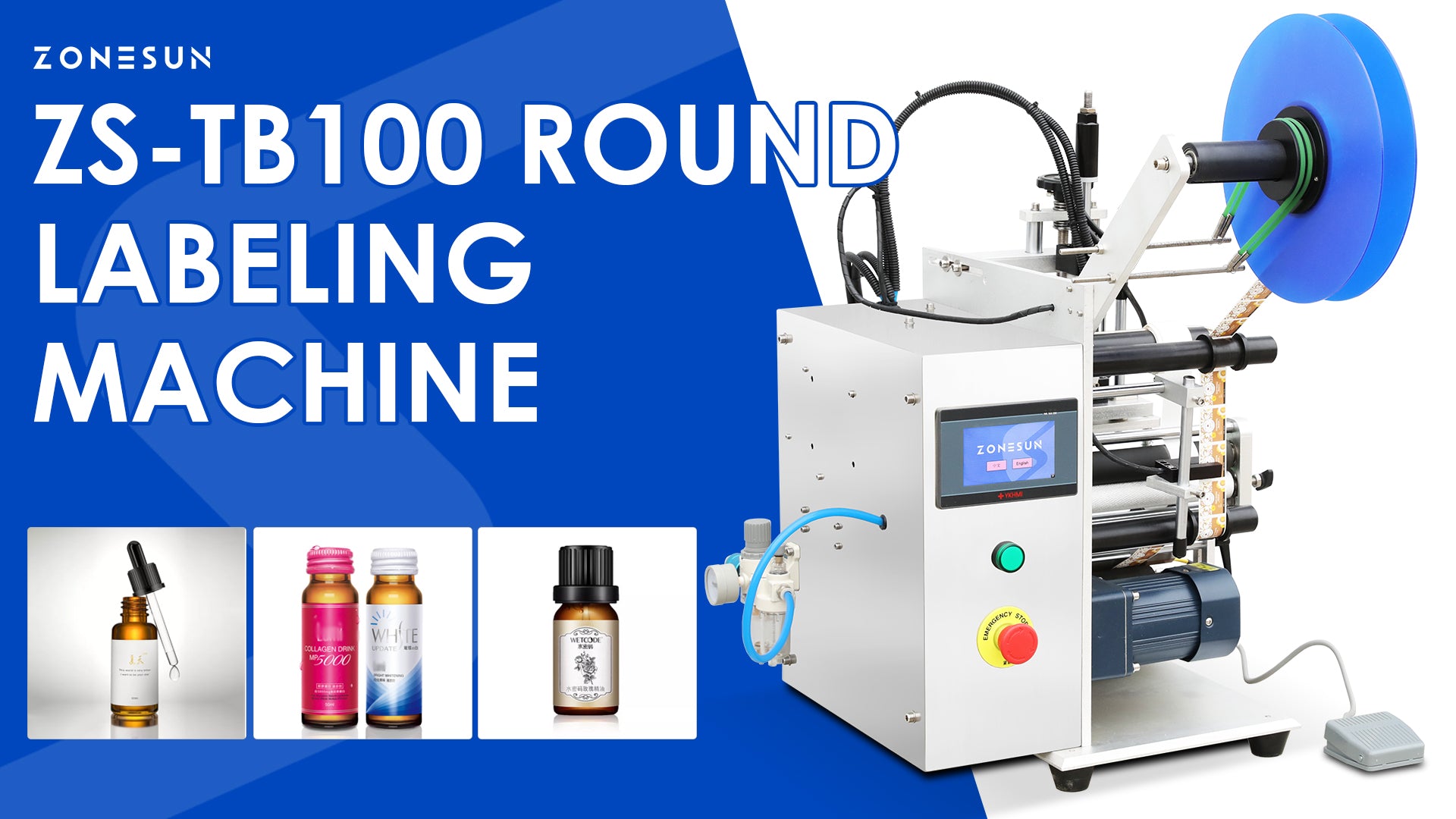 ZONESUN ZS-TB100 Semi Automatic Round Bottle Single Double Sides Labeling Machine