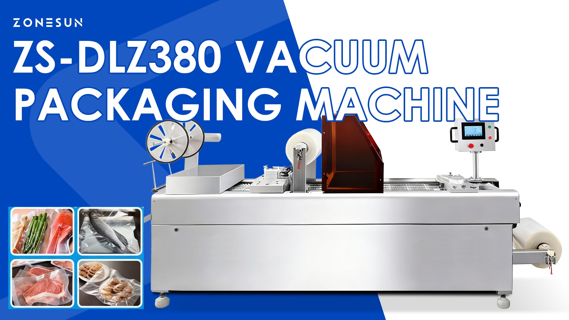 ZONESUN ZS-DLZ380 Automatic Stretch Film Vacuum Packaging Machine for Sausages and Meat