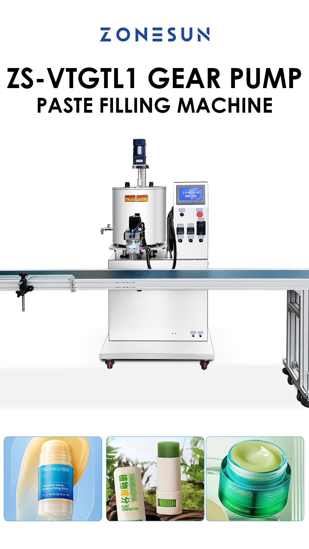 ZONESUN ZS-VTGTL1 Automatic Gear Pump Paste Filling Machine for Honey, Creams and Sauces