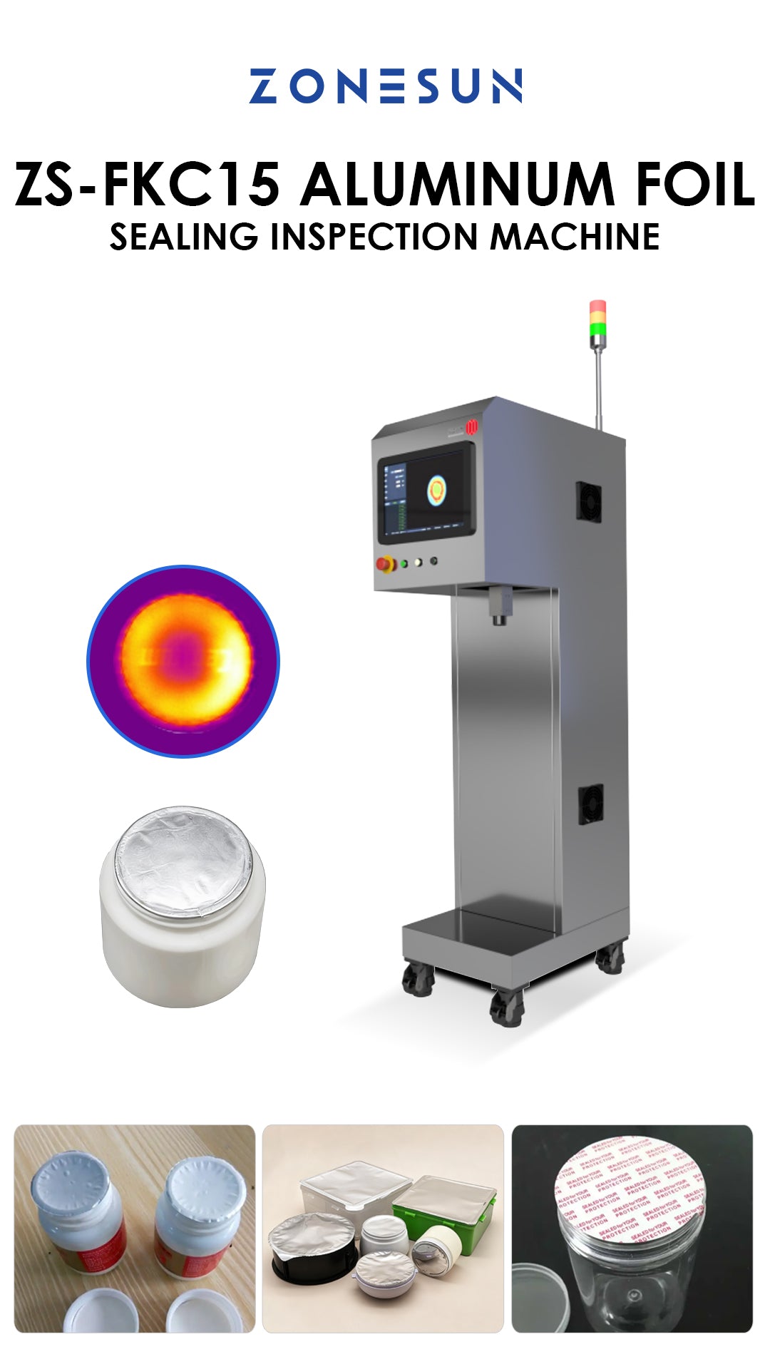 ZONESUN ZS-FKC15 Infrared Aluminum Foil Seal Inspection Machine for Food and Pharmaceutical Bottles