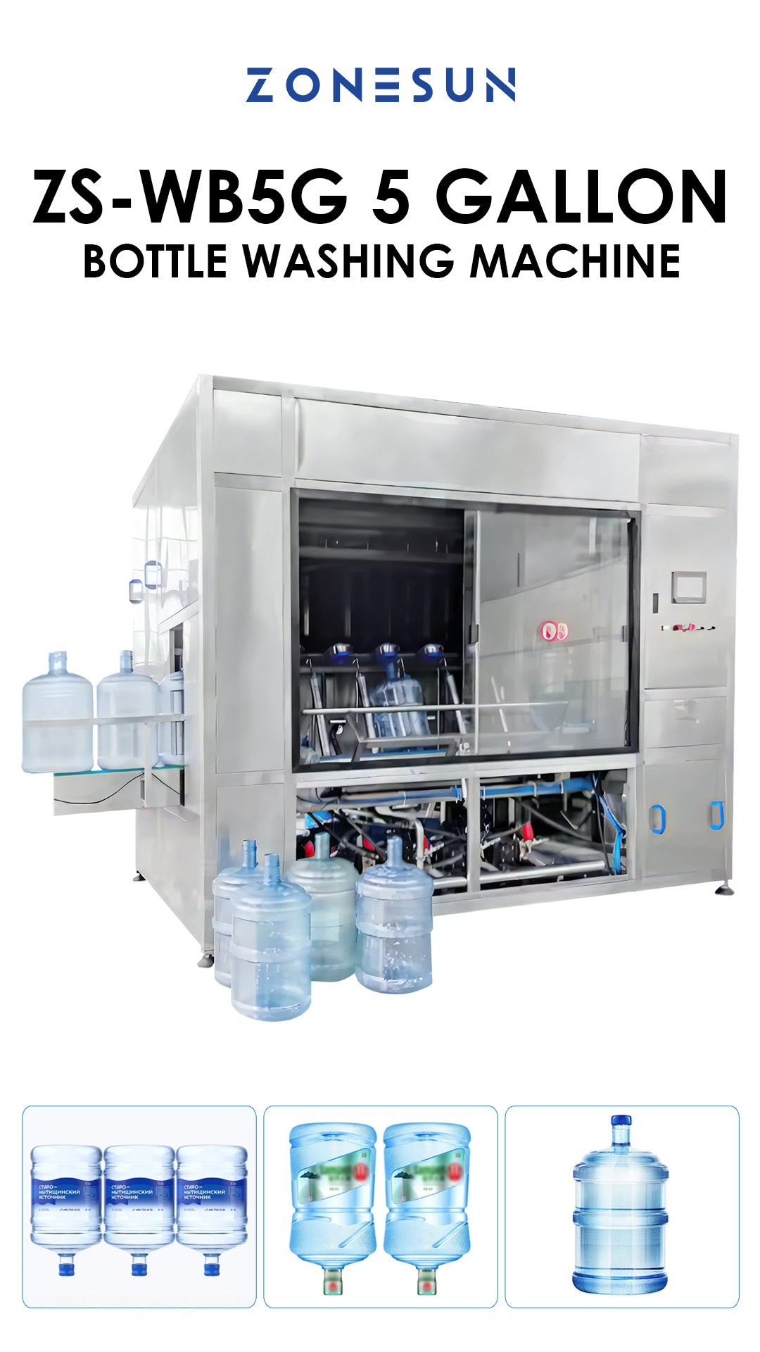 ZONESUN ZS-WB5G Auto 5-Gallon Barrel Washing Machine with High-Pressure Nozzles, 600 BPH Capacity