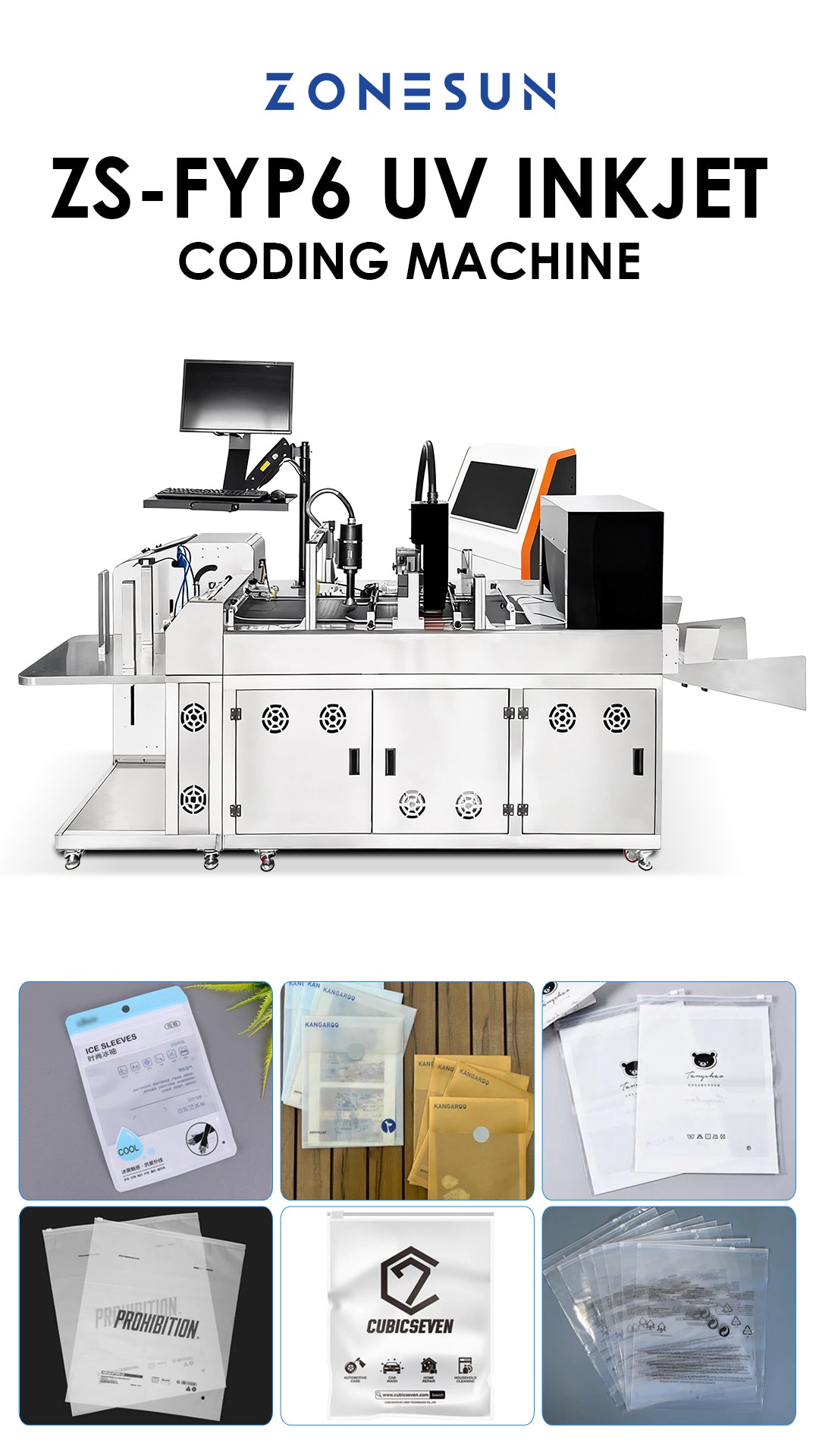 ZONESUN ZS-FYP6 Auto UV Inkjet Coding Machine for High-Resolution Printing on Labels, Cards, Tickets