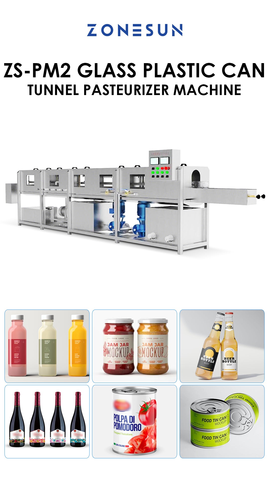 ZONESUN ZS-PM2 Tunnel Pasteurizer Machine for Bottled and Canned Beverage Sterilization