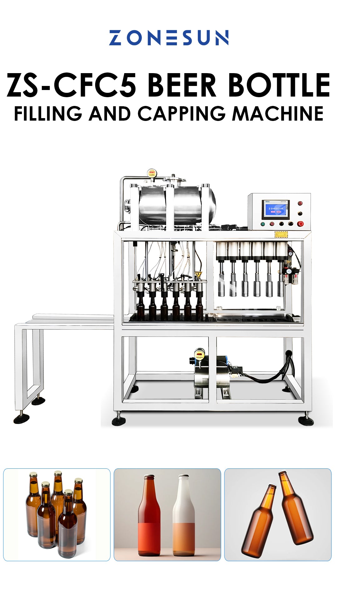 ZONESUN ZS-CFC5 Semi-Automatic Beer Bottle Filling and Capping Machine for Small Breweries