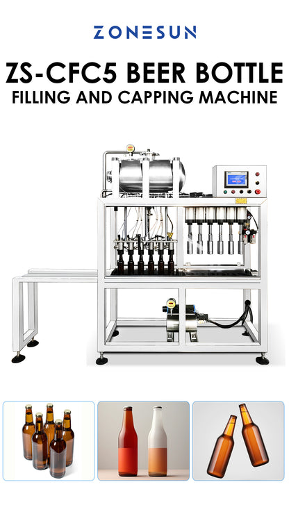 ZONESUN ZS-CFC5 Semi-Automatic Beer Bottle Filling and Capping Machine for Small Breweries