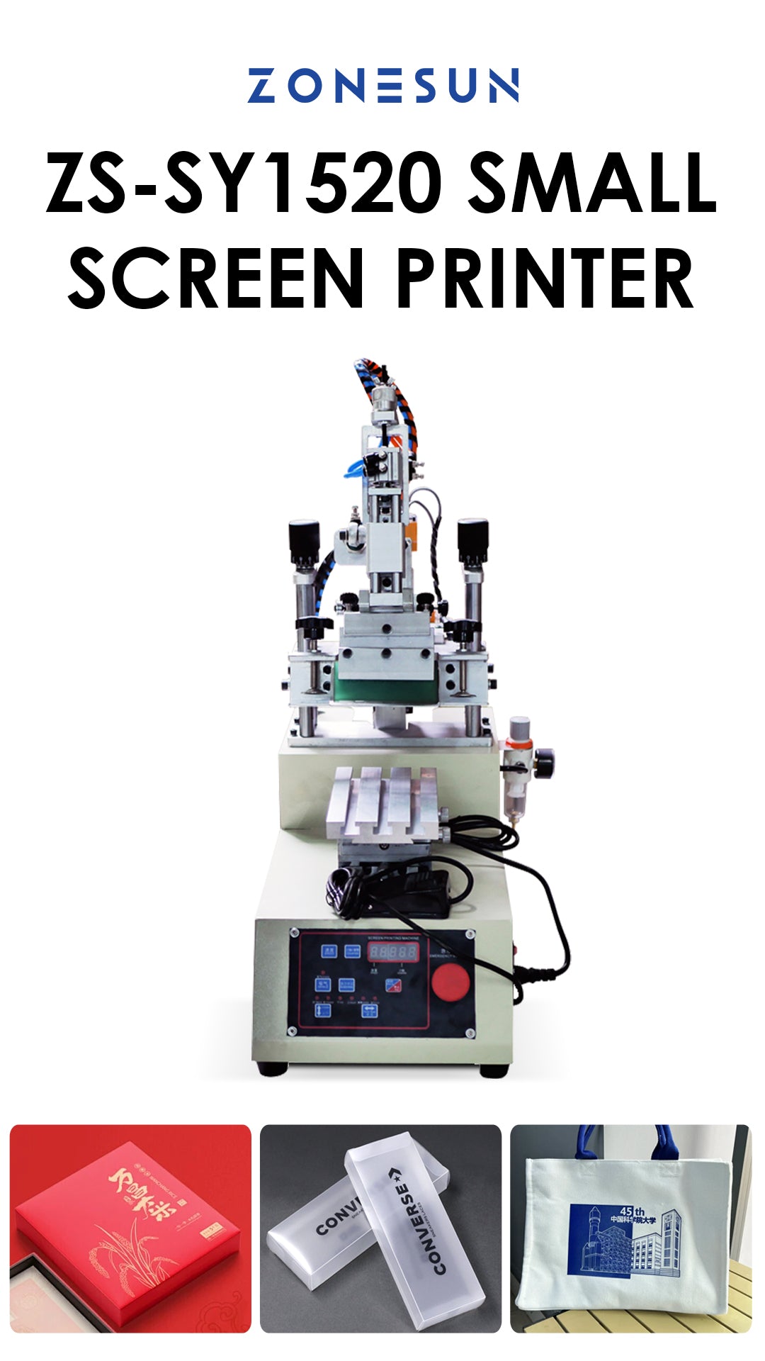 ZONESUN ZS-SY1520: Compact Swing-Arm Screen Printer for Clothes, Boxes & Electronic Parts 