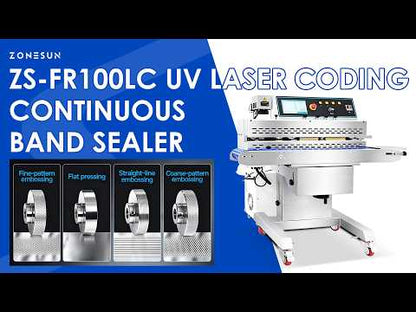 ZONESUN ZS-FR100LC Continuous Band Sealer with UV Laser Coding for Bag Packaging