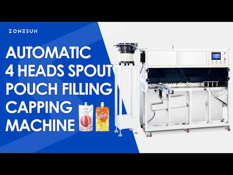High-Speed Packaging: ZONESUN ZS-ASPM4 Automatic 4-Head Spout Pouch Liquid Filling & Capping Machine
