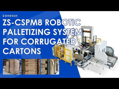 Smart Stacking: ZONESUN ZS-CSPM8 Corrugated Carton Robotic Palletizer & Sheet Placing System