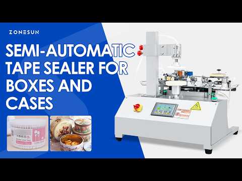 ZONESUN ZS-FH020 Semi-automatic Rotary Case Tape Sealing Machine for Biscuit Tins, Candy Containers