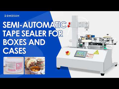 ZONESUN ZS-FH020 Semi-automatic Rotary Case Tape Sealing Machine for Biscuit Tins, Candy Containers