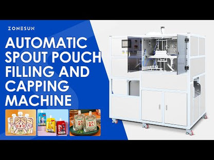 ZONESUN ZS-ASP2 is a fully automatic filling and capping machine for spout pouch packaging