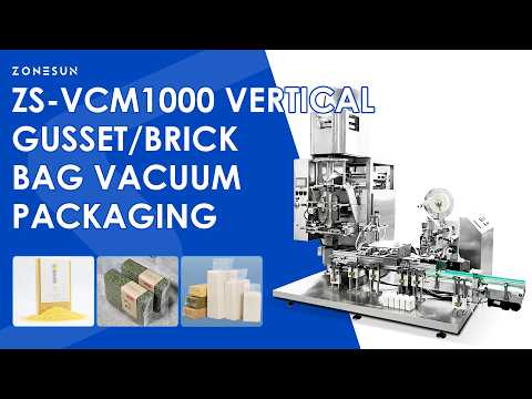 Professional Packaging: ZONESUN ZS-VCM1000 Full Auto Brick Bag Vacuum Packing & Top Labeling Machine