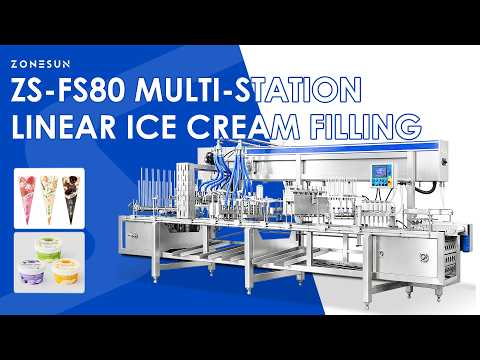 ZONESUN ZS-FS80 Automatic 8-Lane Ice Cream Filling and Sealing Machine for Cups & Cones