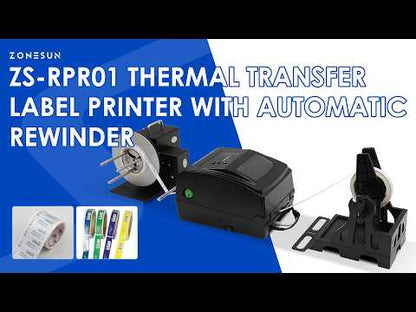 ZONESUN ZS-RPR01 Thermal Transfer Barcode QR Code Label Printer with Automatic Rewinder