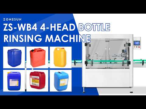 ZONESUN ZS-WB4 Automatic 4-Head Bottle Rinsing Machine with 180° Bottle Inverting System for Internal Bottle Cleaning