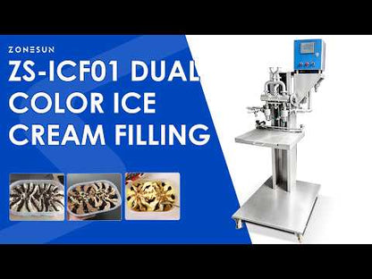 ZONESUN ZS-ICF01 Semi-Automatic Dual-Color Ice Cream Filling Machine into Cups, Cartons, Tubs