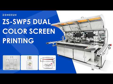 ZONESUN ZS-SWP5 Automatic Dual-Color Screen Printing Machine for Bottles with Flame Treatment and UV Curing