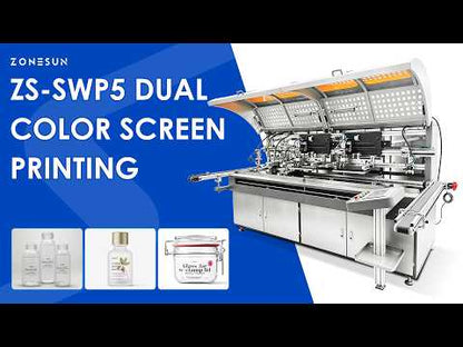 ZONESUN ZS-SWP5 Automatic Dual-Color Screen Printing Machine for Bottles with Flame Treatment and UV Curing