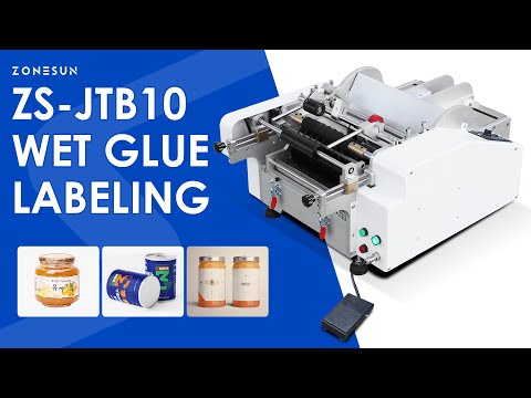 ZONESUN ZS-JTB10 Semi Automatic Wet Glue Labeling Machine for Round Bottles and Jars