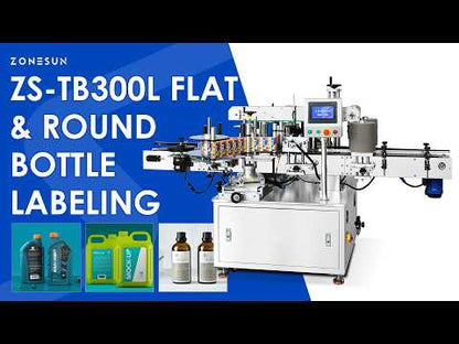 High Precision: ZONESUN ZS-TB300L Automatic Labeling Machine for Round & Flat Bottles Jars / Flasks