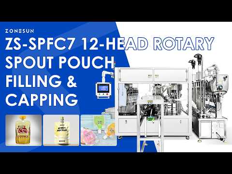 Mass Production: ZONESUN ZS-SPFC7 12-Head Rotary Automatic Spout Pouch Filling & Capping Machine