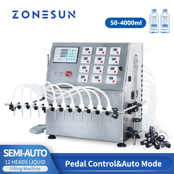 ZONESUN ZS-DPYT12P Semi-automatic 12 Nozzles Diaphragm Pump Liquid Filling Machine