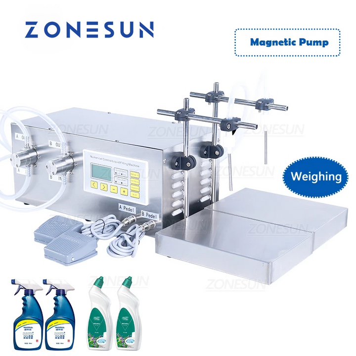 ZONESUN ZS-MP252W 2 Heads Magnetic Pump Liquid Filling And Weighing Machine