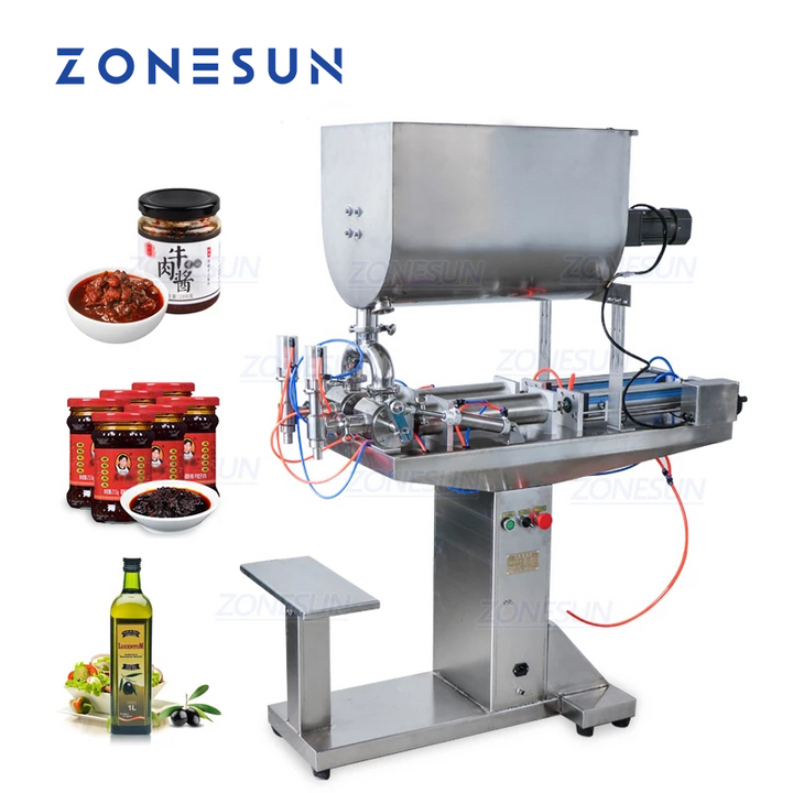Zonesun ZS-GTU2S Semi Automatic 2 Heads Paste Filling Machine With Mixer