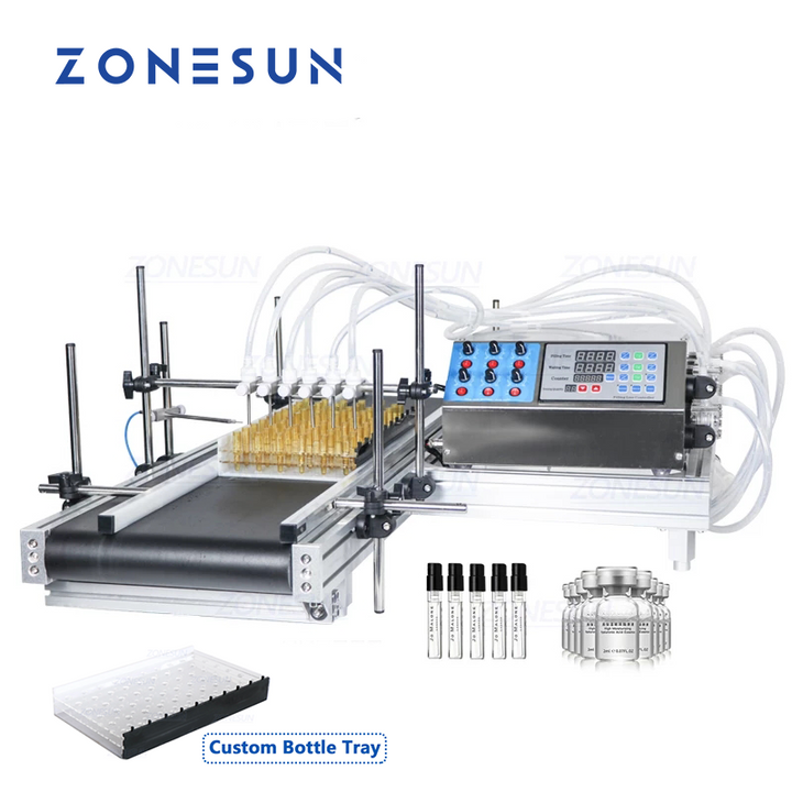 ZONESUN ZS-DTPP6B Automatic 6 Heads  Essential Oil Solvent Glass Vial Small Bottle Filling Machine