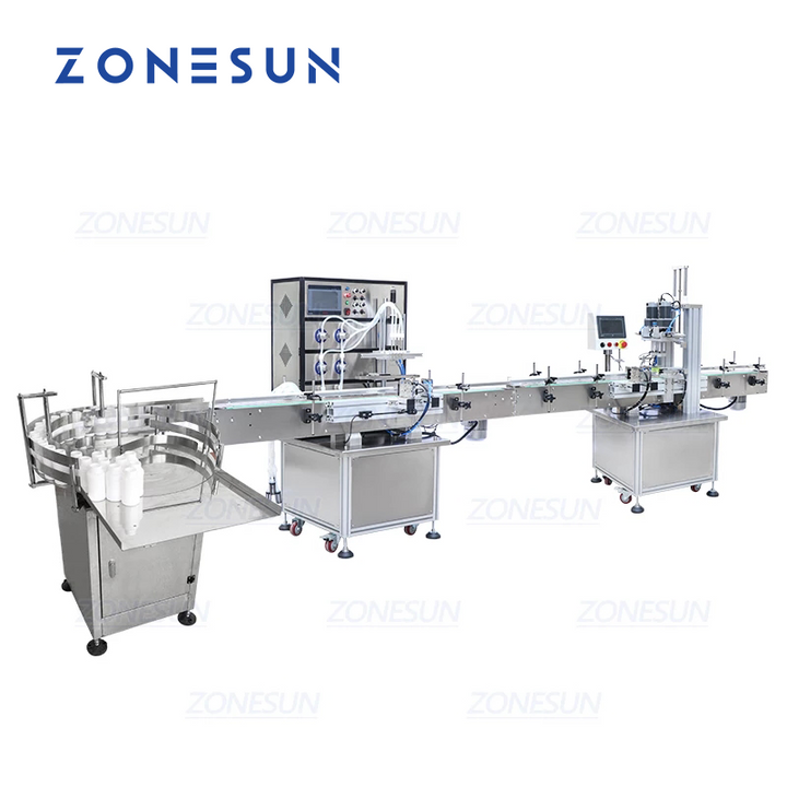 Zonesun ZS-FAL180P Automatic 4-Head Liquid Filling Capping Machine With Bottle Unscrambler