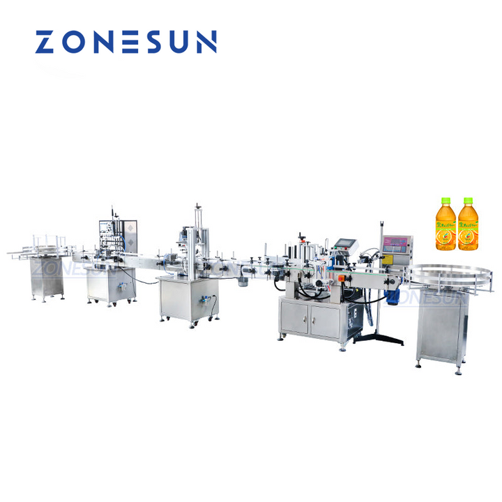 ZONESUN Production Line Filling Capping And Round Bottle Labeling Machine With Inkjet Printing