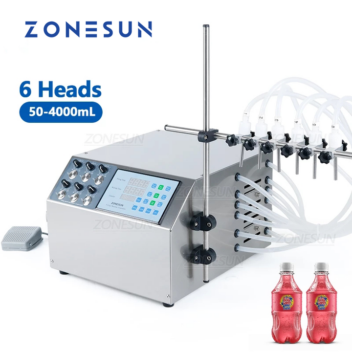 ZONESUN ZS-DPYT6P Semi Automatic 6 Nozzles Liquid Filling Machine for Juice