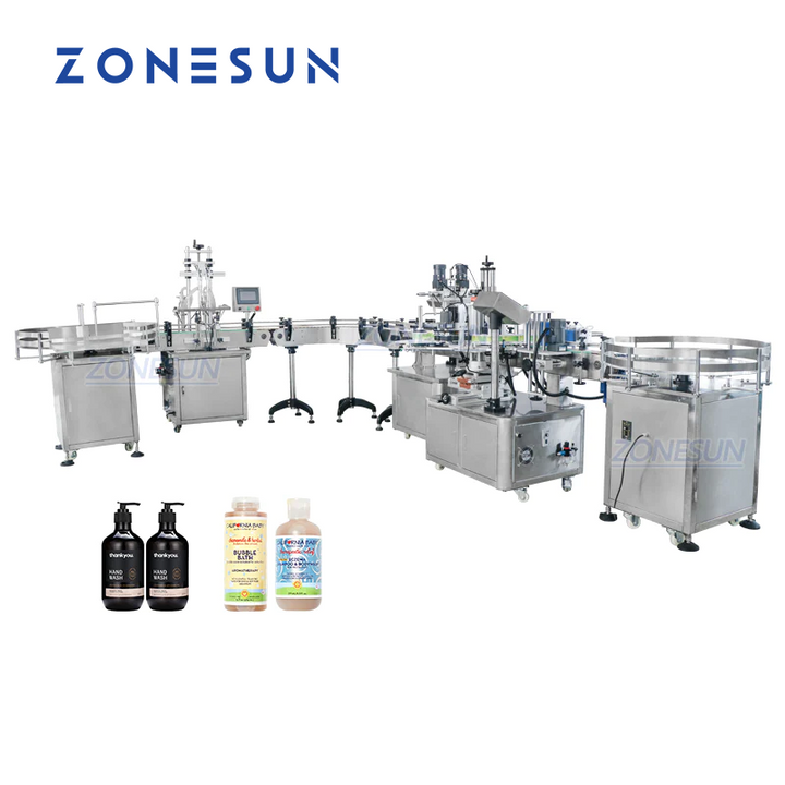 ZONESUN ZS-FAL180R4 Filling Capping Labeling Machine With U Shape Conveyor Belt