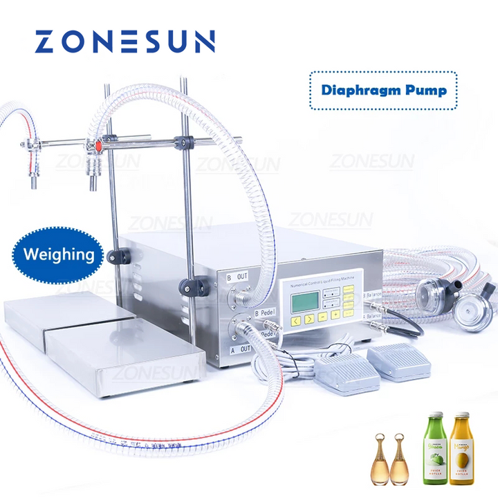 ZONESUN ZS-DP622W 2 Nozzles Diaphragm Pump Liquid Weighing Filling Machine 20kg