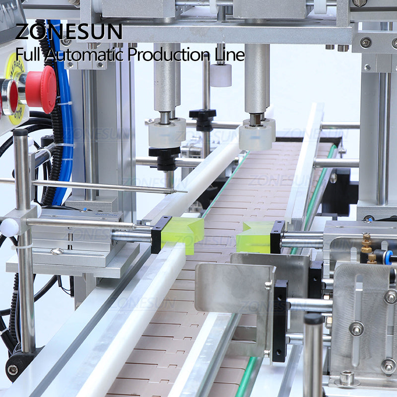 ZONESUN 4 Nozzles Liquid Filling Capping And Round Bottle Labeling Machine With Bottle Unscrambler