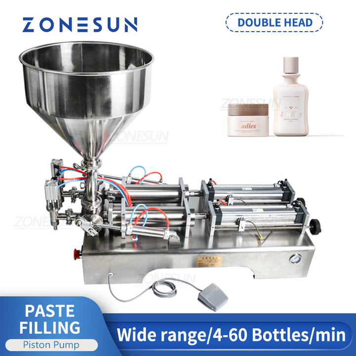 ZONESUN ZS-GT2 Semi Automatic 2 Nozzles Paste Filling Machine With Hopper