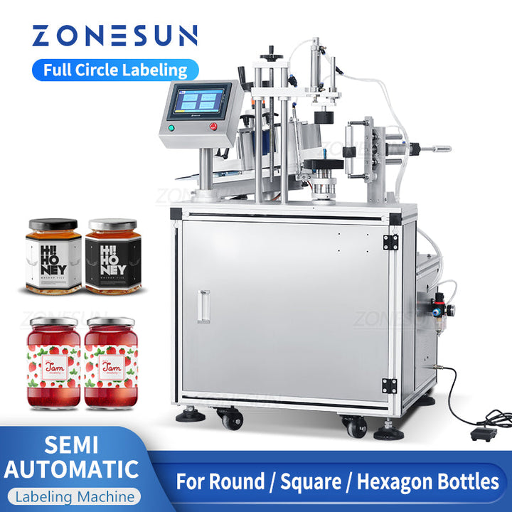 ZONESUN ZS-TB805B Semi-auto Round Square Hexagonal Bottle Full-circle Labeling Machine