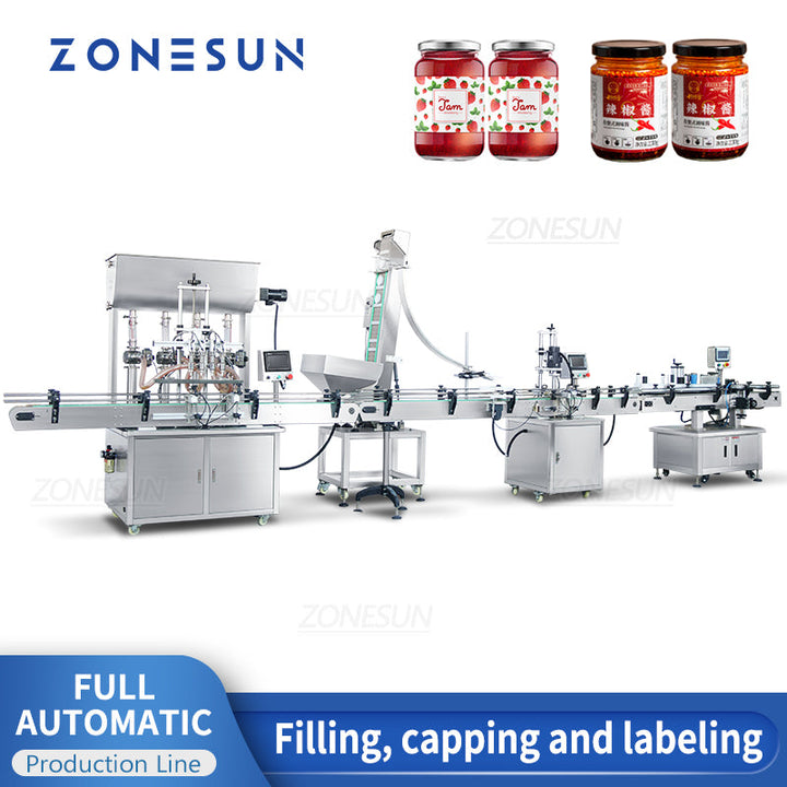 ZONESUN ZS-FAL180X3 Automatic Paste Filling Capping Round Bottle Labeling Machine With Cap Feeder