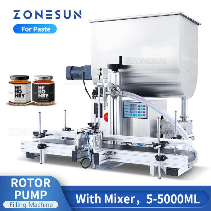 ZONESUN ZS-DTGT900U Automatic Rotor Pump Paste Filling Machine With Mixer Hopper