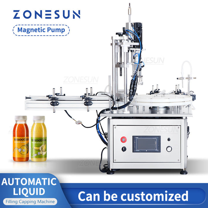 ZONESUN ZS-AFC1S Automatic Magnetic Pump Liquid Filling And Capping Machine with Turntable Conveyor