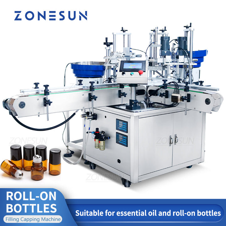 ZONESUN ZS-AFC11 Automatic Roll-on Bottles Magnetic Pump Liquid Filling Capping Machine With Cap Feeder