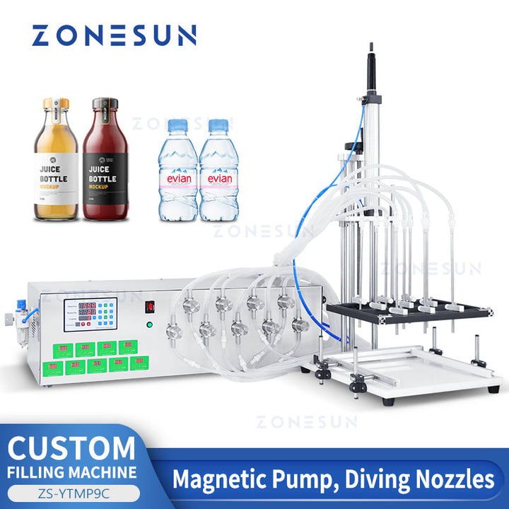 ZONESUN ZS-YTMP9C Pneumatic 9 Diving Nozzles Magnetic Pump Liquid Filling Machine