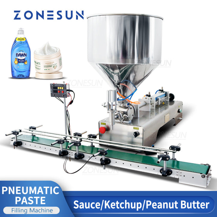 ZONESUN ZS-GTPC1 Pneumatic Paste Viscous Liquid Filling Machine with Conveyor