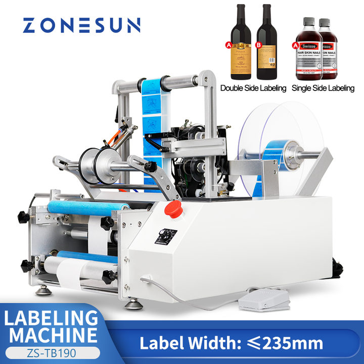 ZONESUN ZS-TB190 Semi-automatic Double Side Round Bottle Labeling Machine For PET Plastic Tin Can