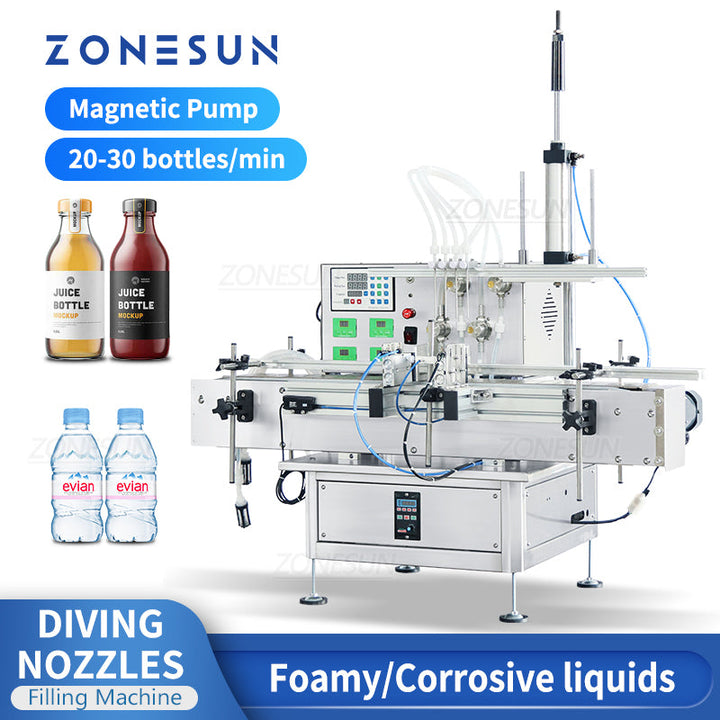 ZONESUN ZS-DTMP4AL Automatic 4 Diving Nozzles Magnetic Pump Liquid  Filling Machine